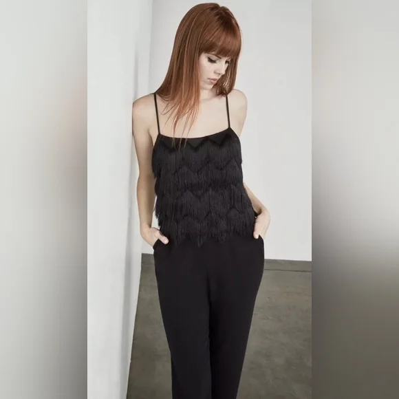 BCBG MazAzria Brianne Eyelash Fringe Jumpsuit Black Size Small - Picture 3 of 16